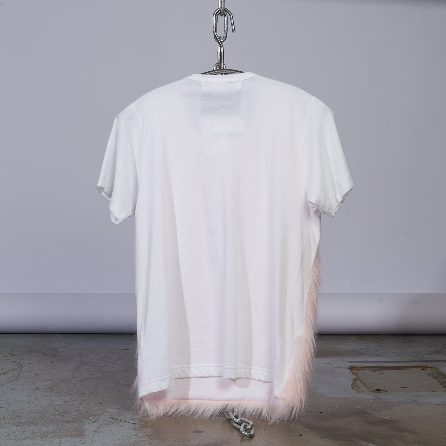 White Designer Shirt with Pink Fluffy Fake Fur