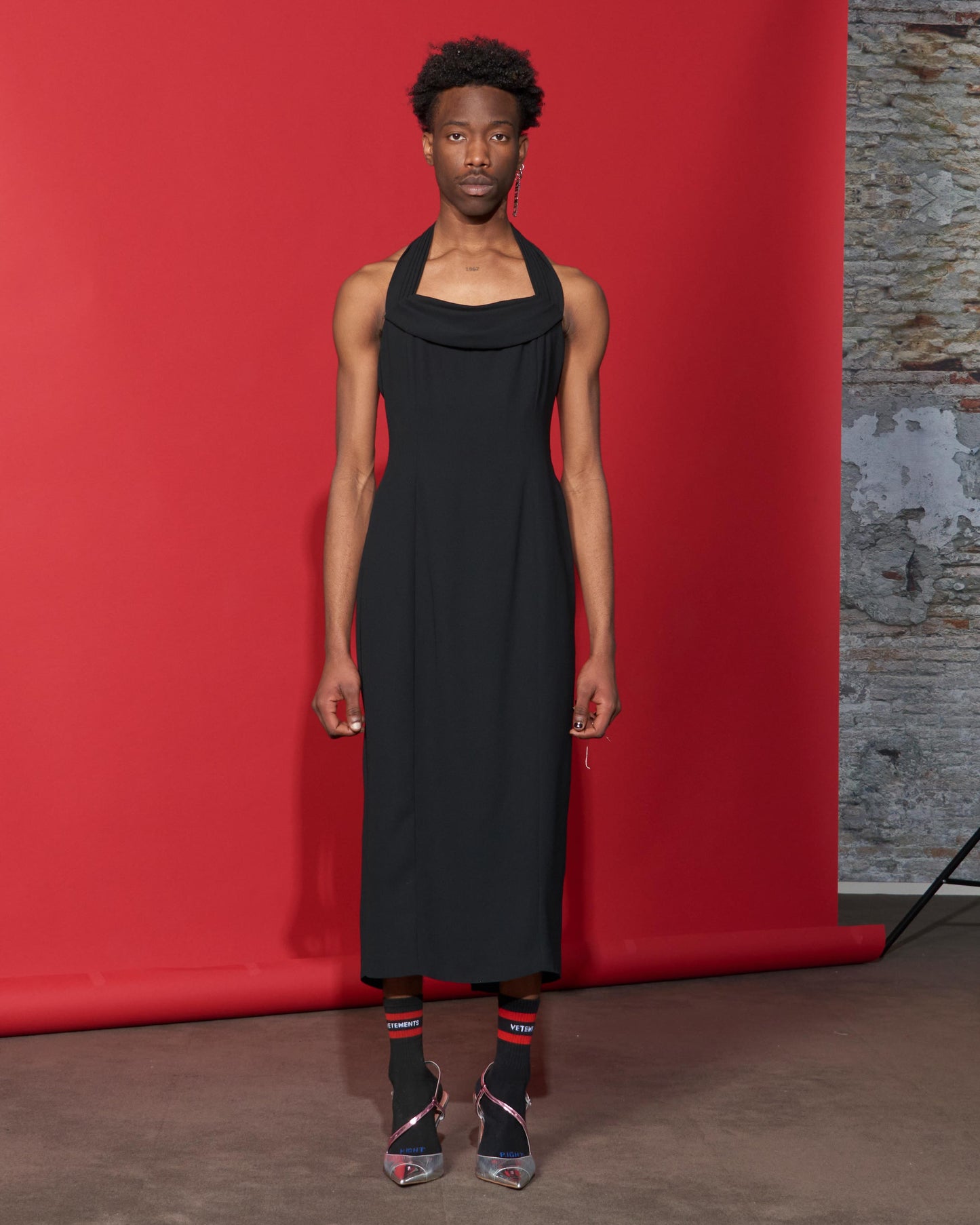 Black Halter Dress with Plunge Neck Line