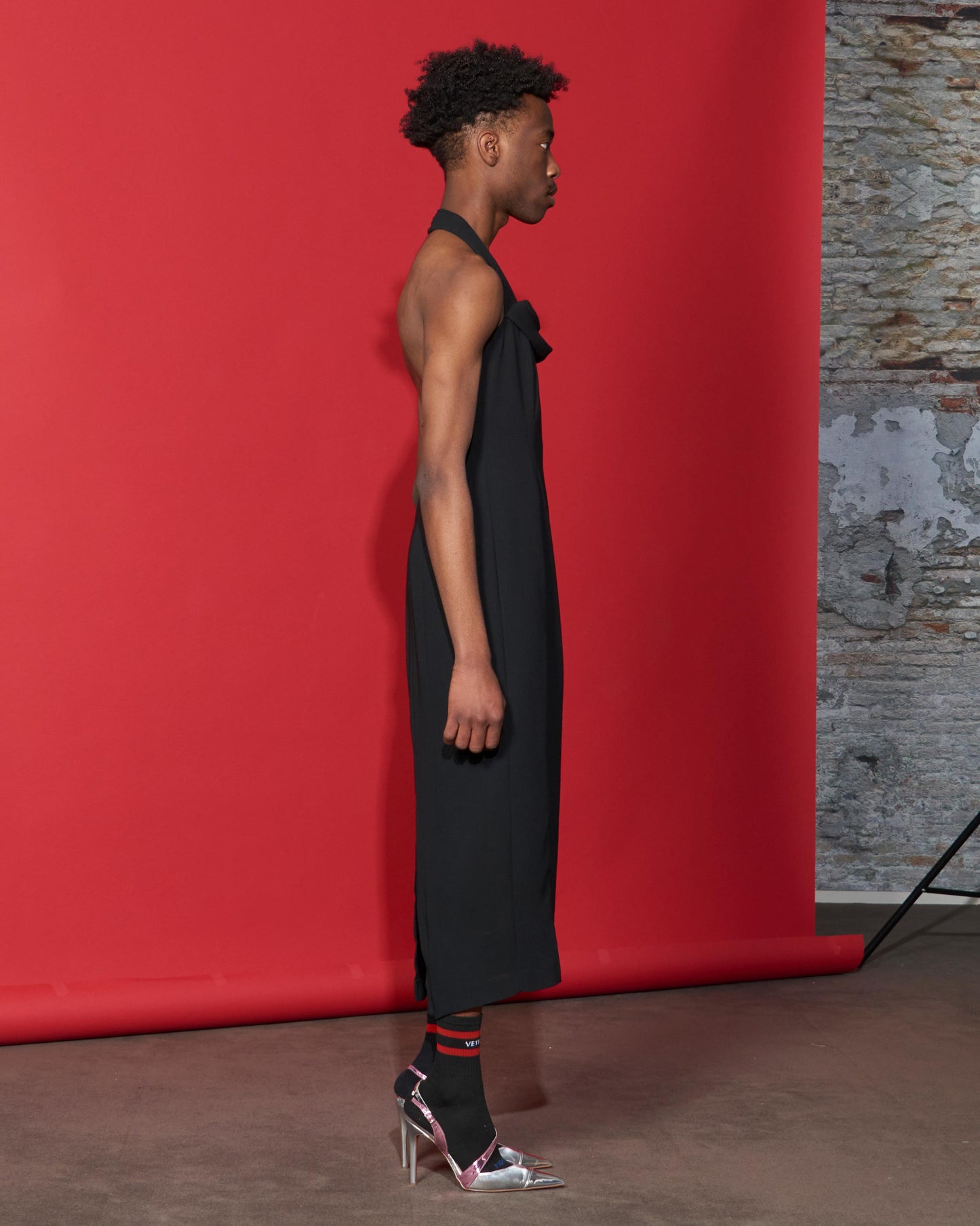 Black Halter Dress with Plunge Neck Line