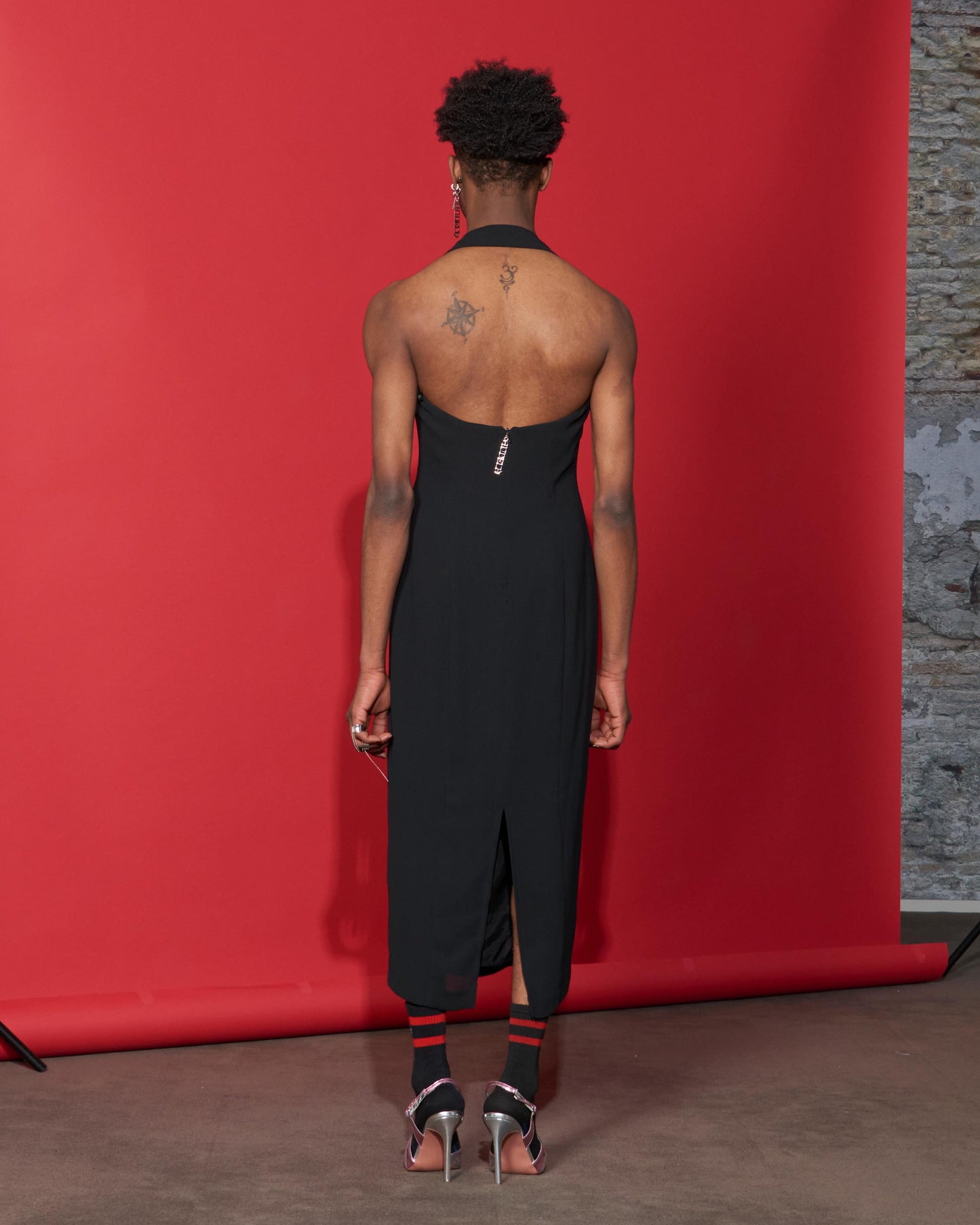 Black Halter Dress with Plunge Neck Line