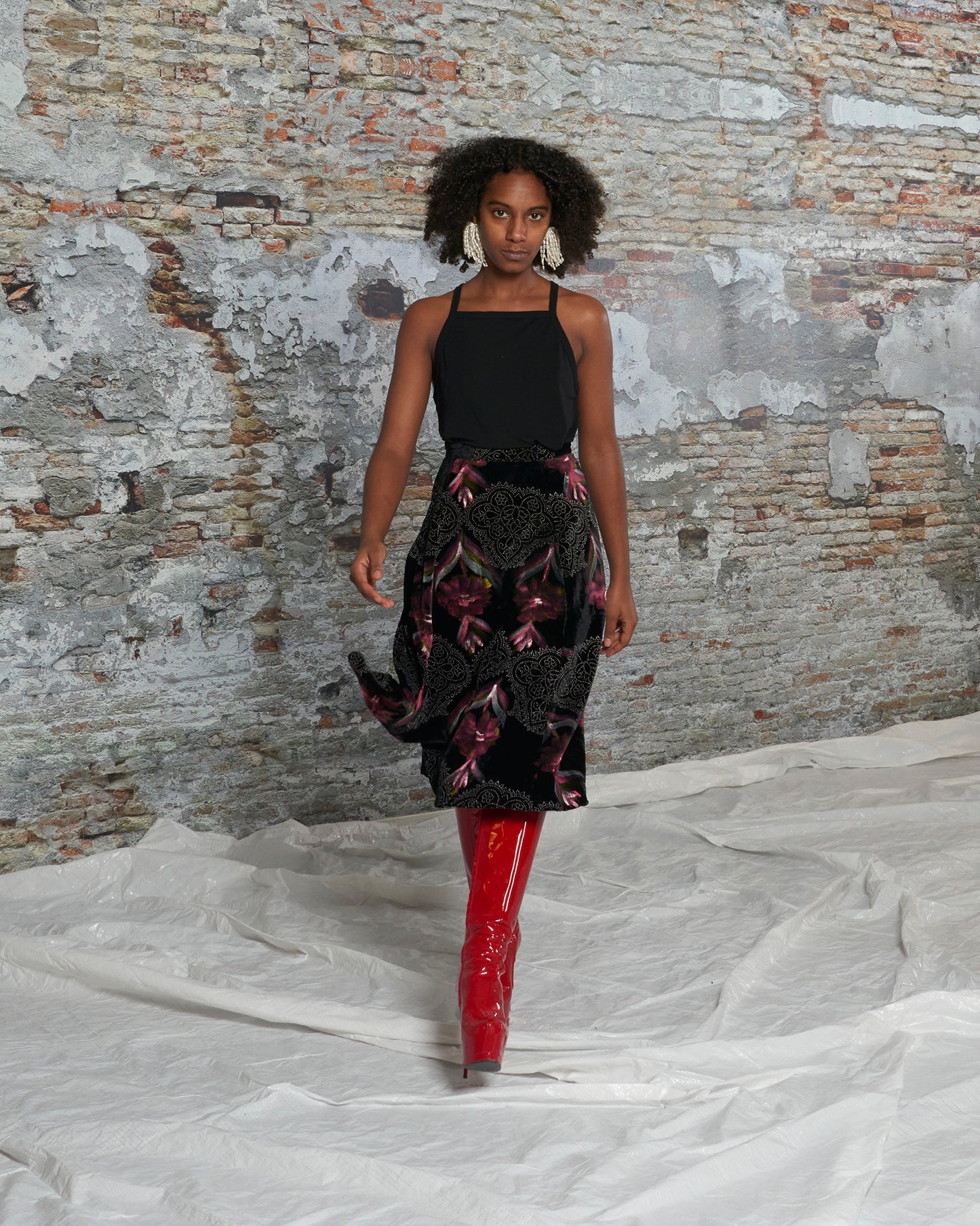 Skirt with Painted On Flower Print