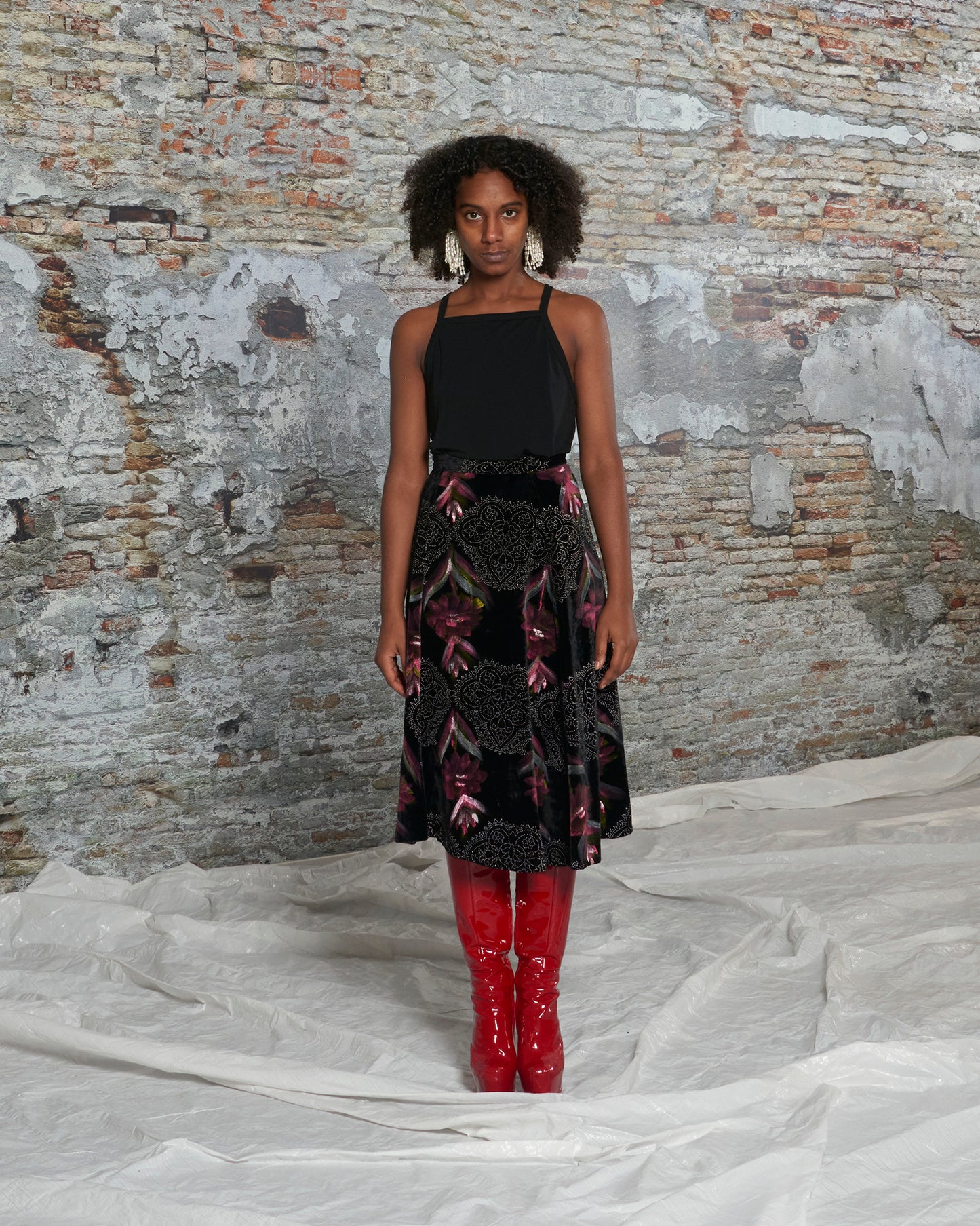 Skirt with Painted On Flower Print