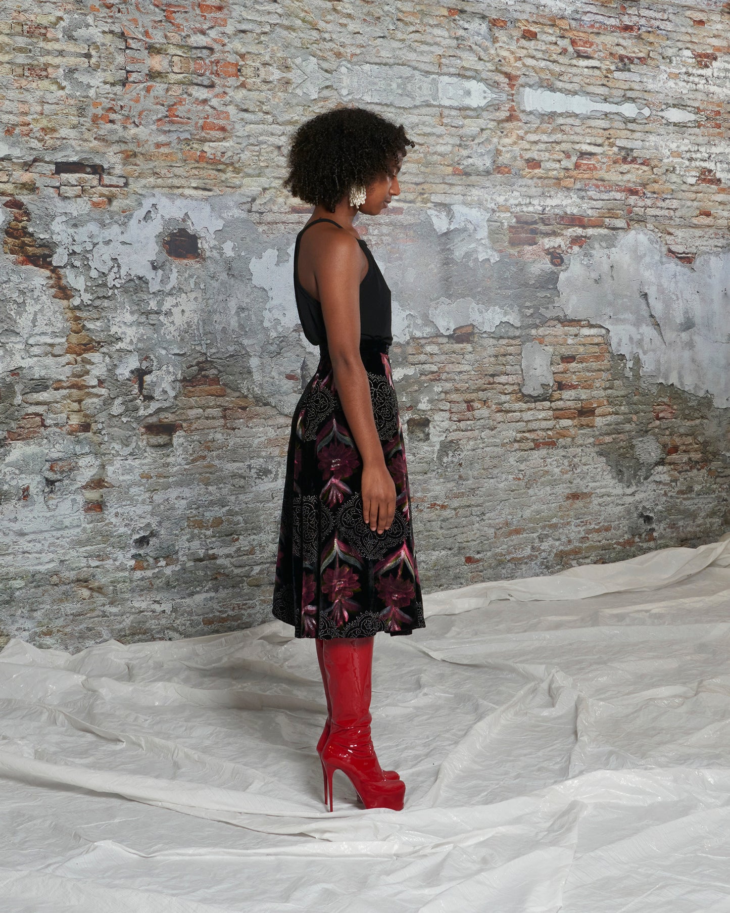 Skirt with Painted On Flower Print
