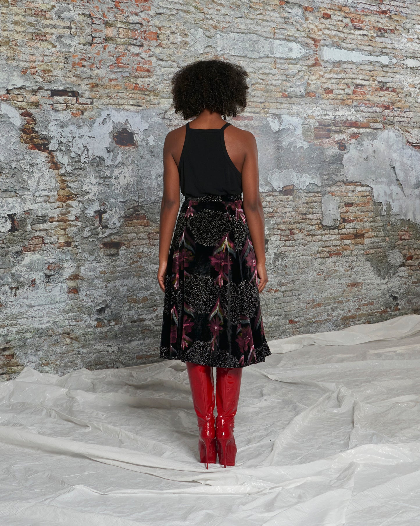 Skirt with Painted On Flower Print