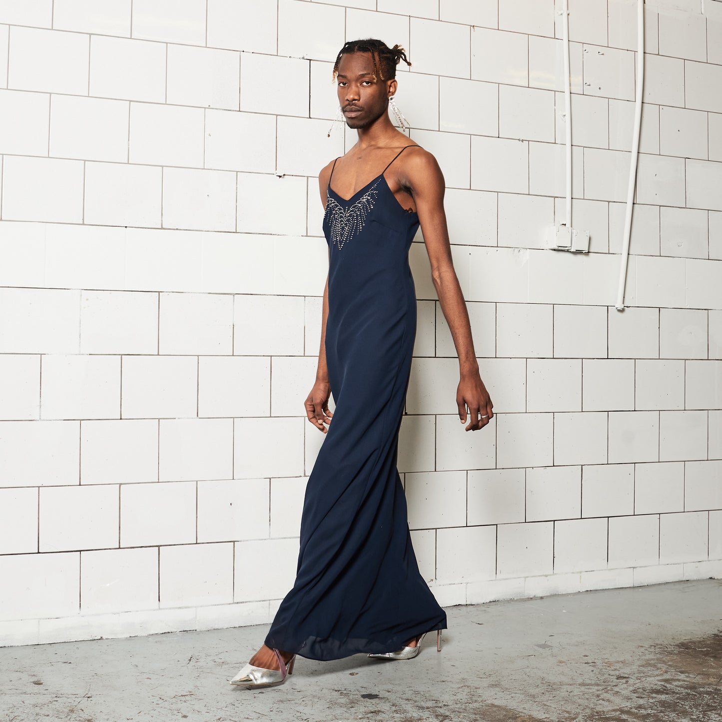 Blue Chic Long Dress with Stones And Laces