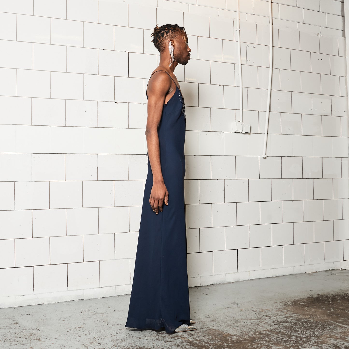 Blue Chic Long Dress with Stones And Laces
