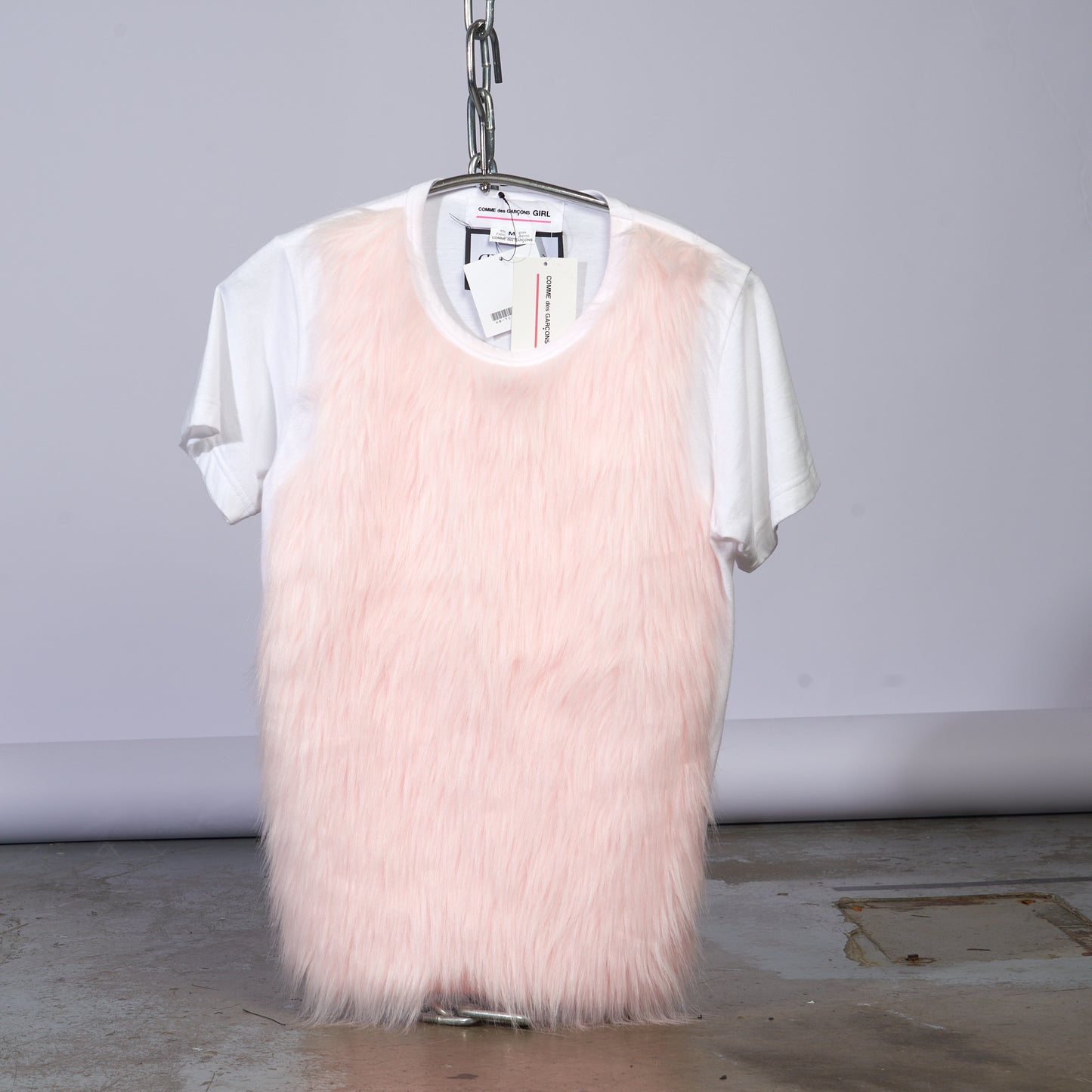 White Designer Shirt with Pink Fluffy Fake Fur