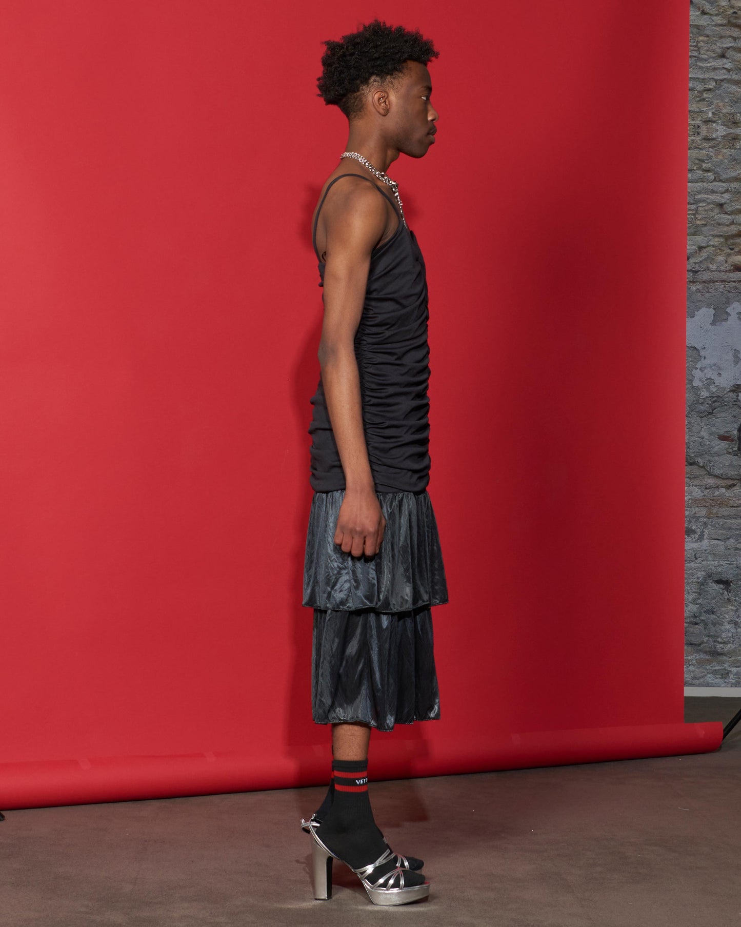Black Dress with Spaghetti Straps and Ruched Body