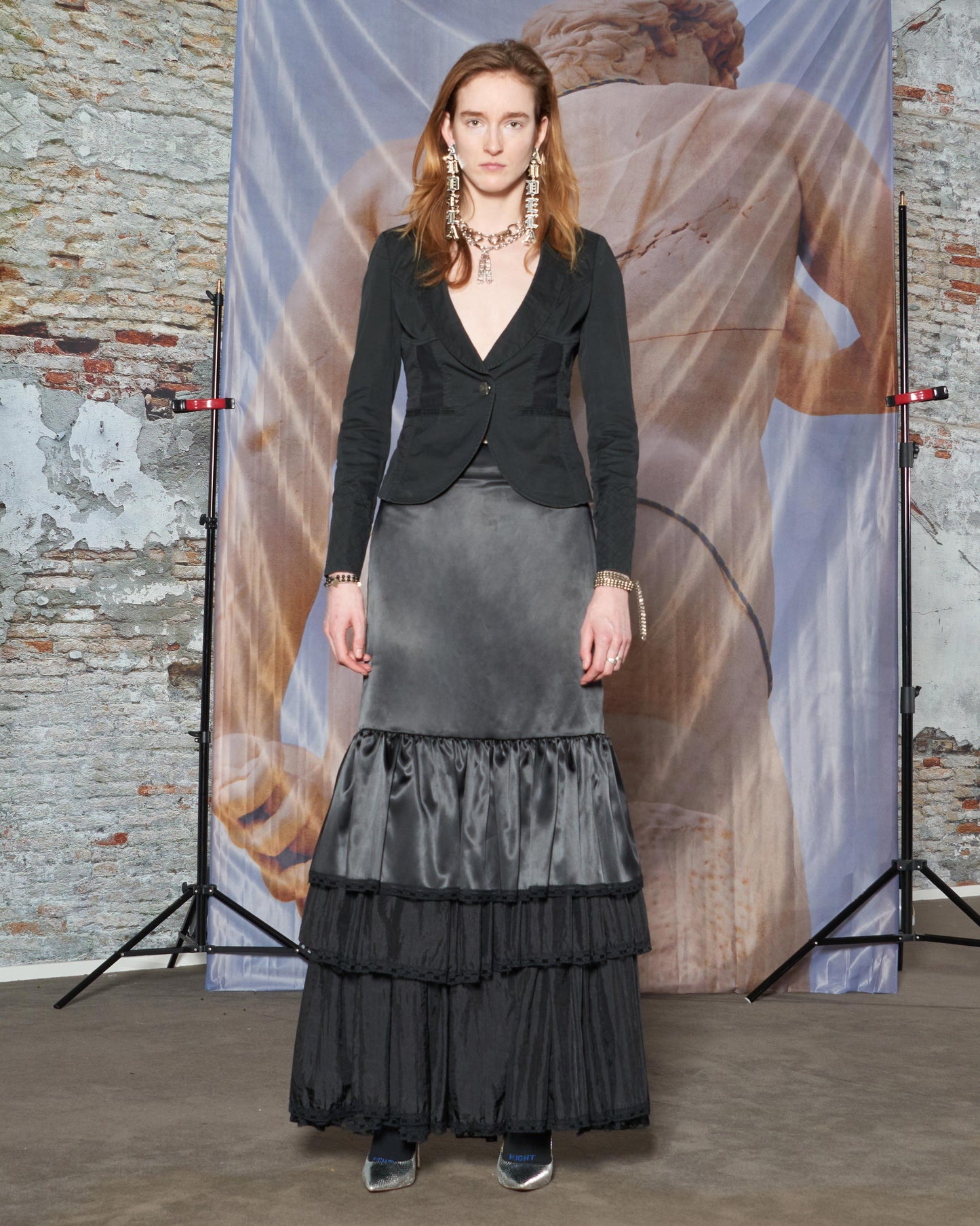 Black Designer Blazer with Mesh Parts around the Waist