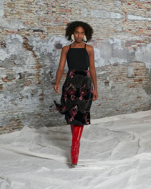 Skirt with Painted On Flower Print