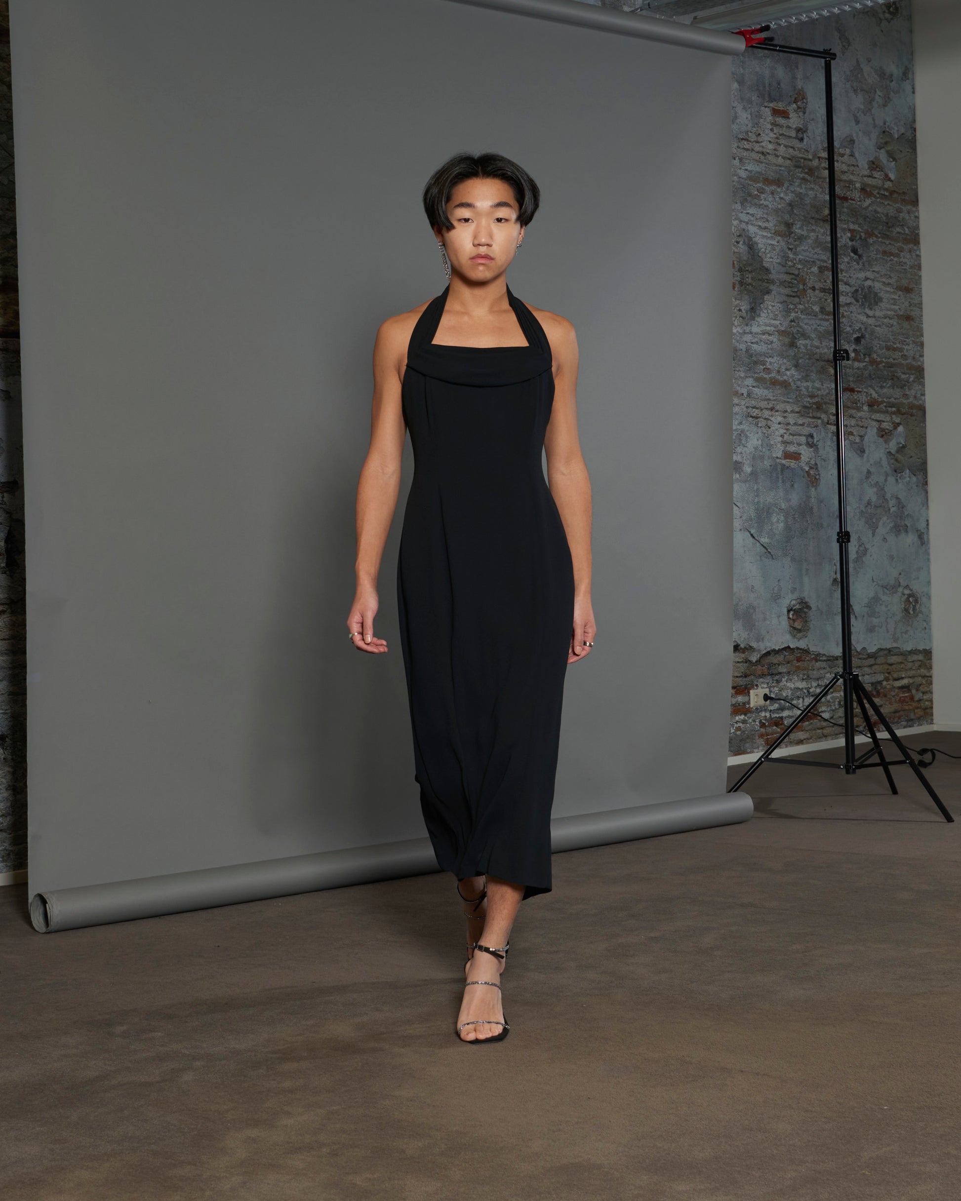 Black Halter Dress with Plunge Neck Line audel Black Halter Dress with Plunge Neck Line audel