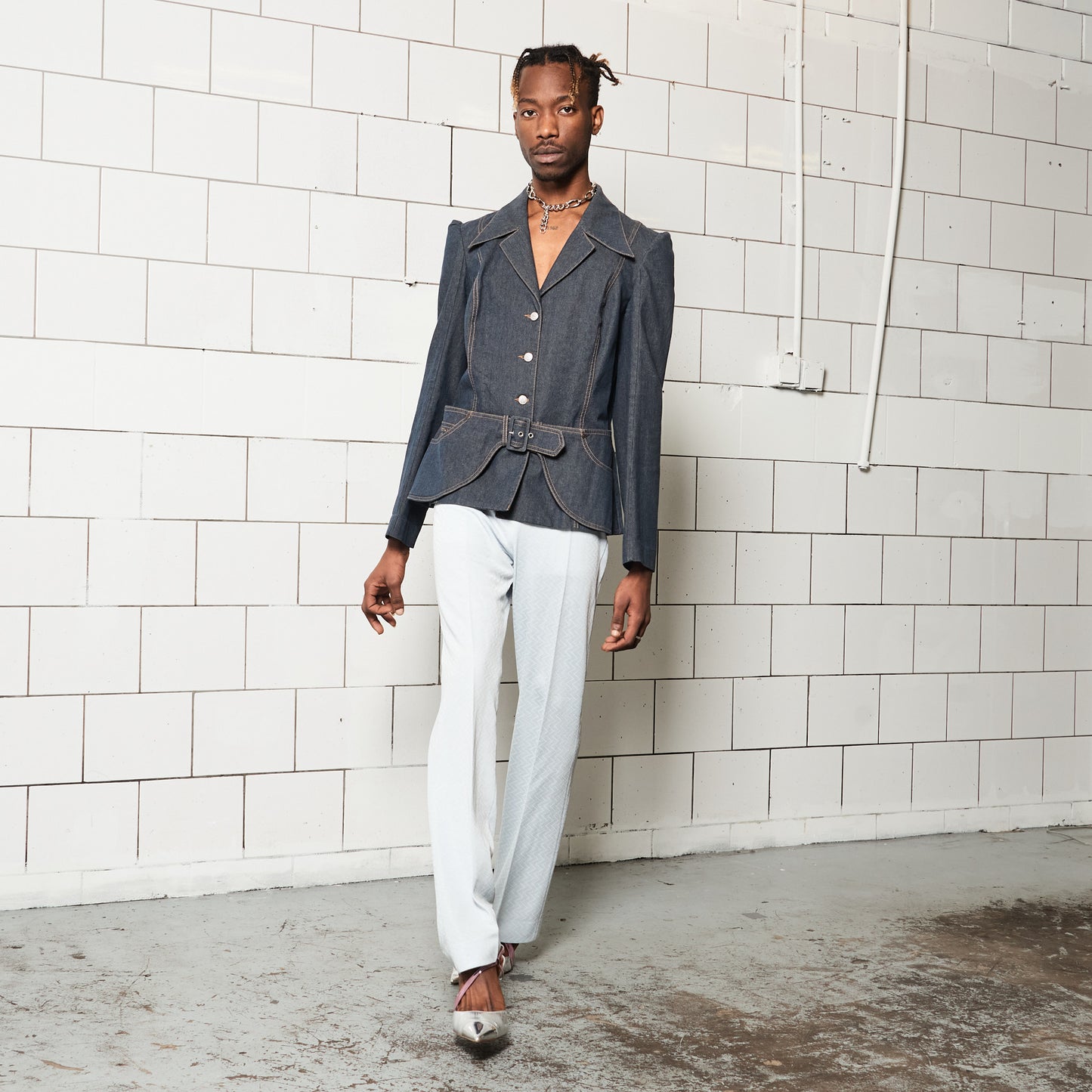 Denim Designer Jacket with Belt Detail