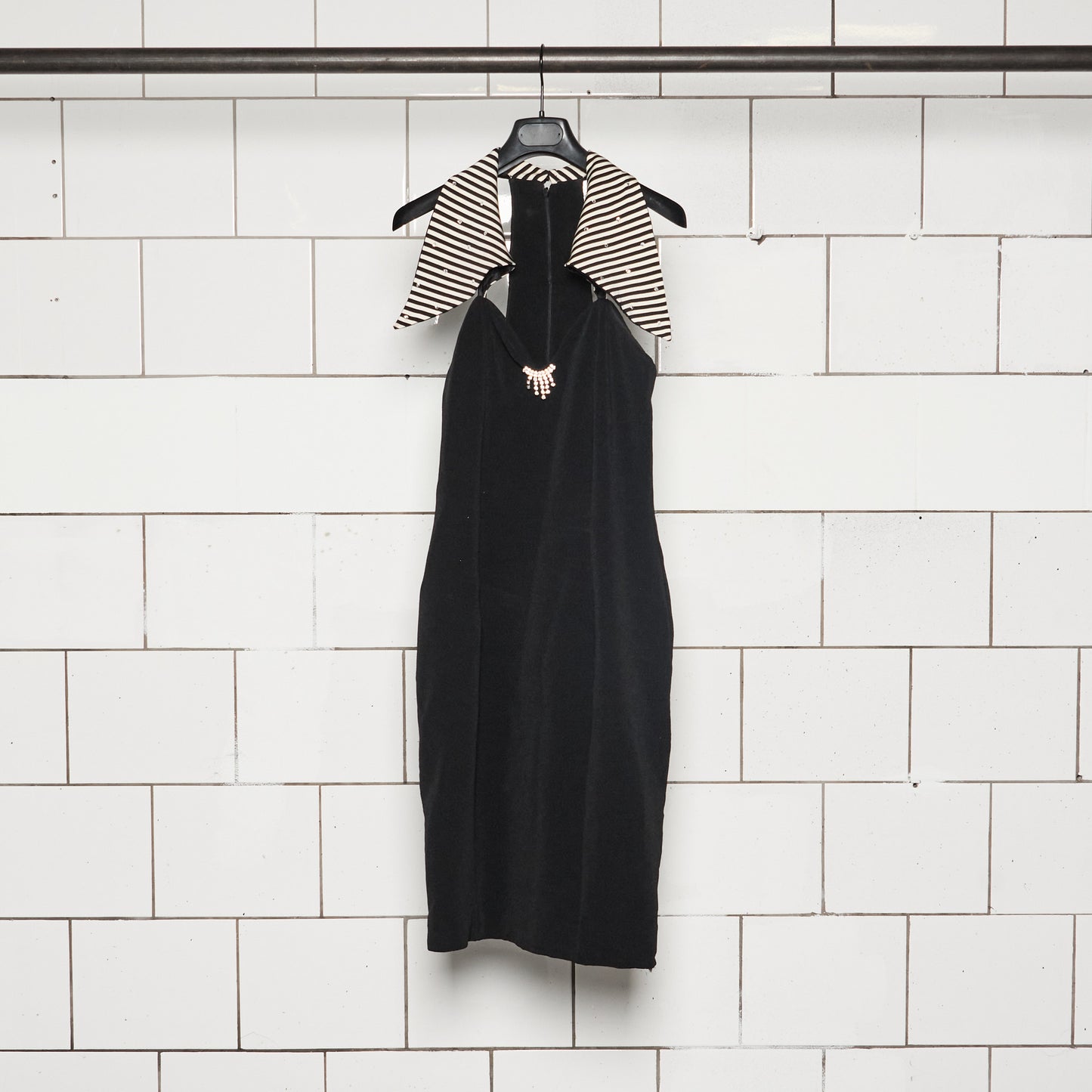 Little Black Dreses with Rhinestoned Oversized Collar