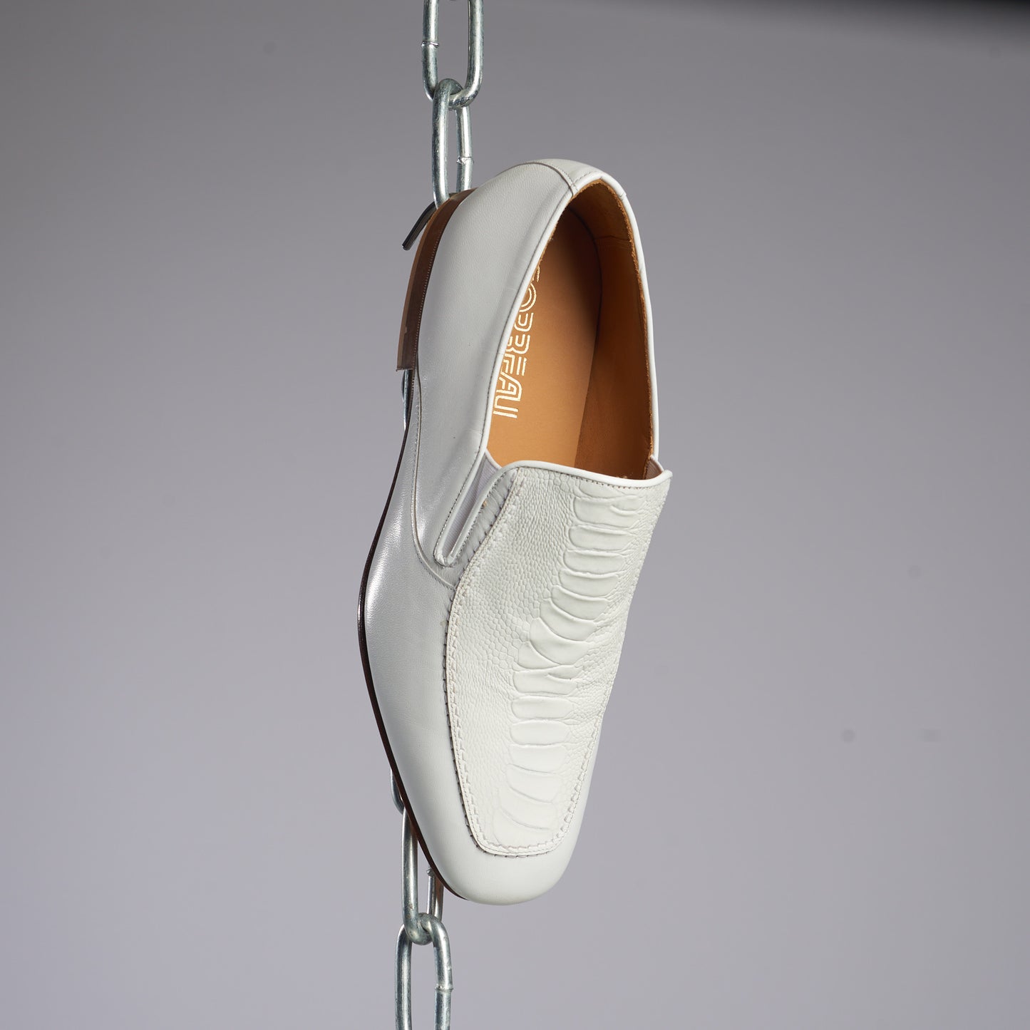 White Leather Crocodile Loafers