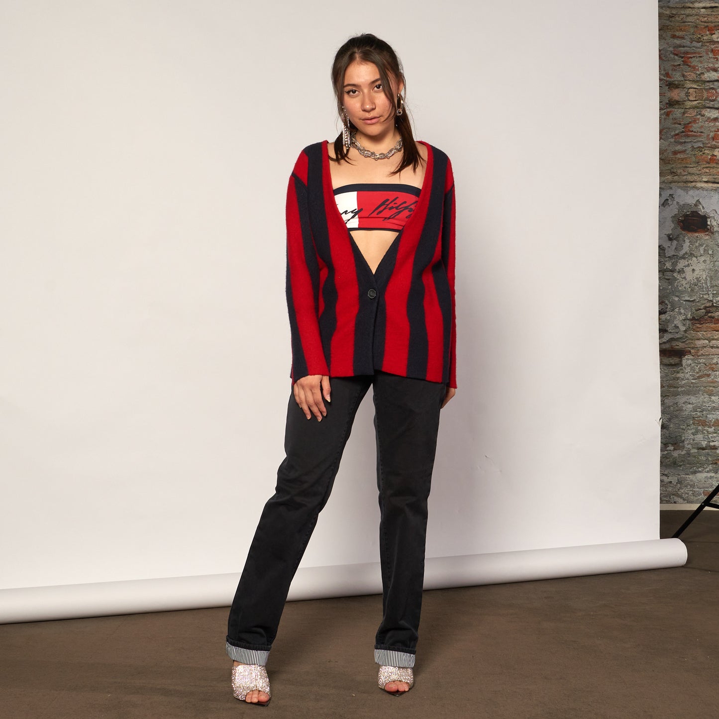 Branded Striped Cardigan