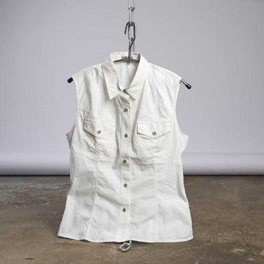 White Designer Sleeveless Shirt